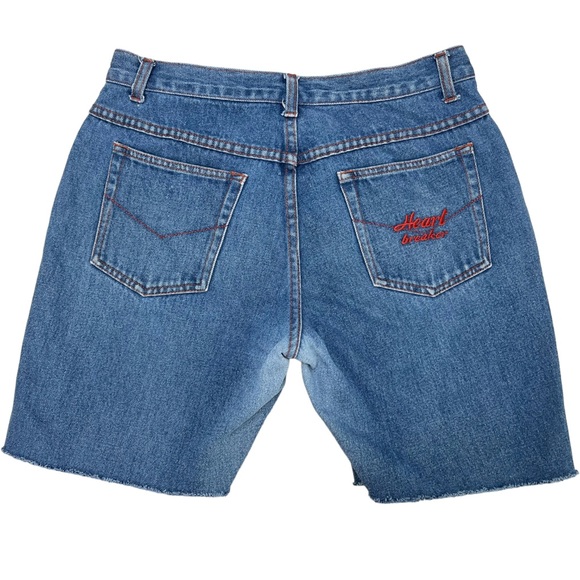 Vintage 90s Denim Shorts Cut Off Blue Red Heart Breaker Embroidered Size 13 - Picture 2 of 12